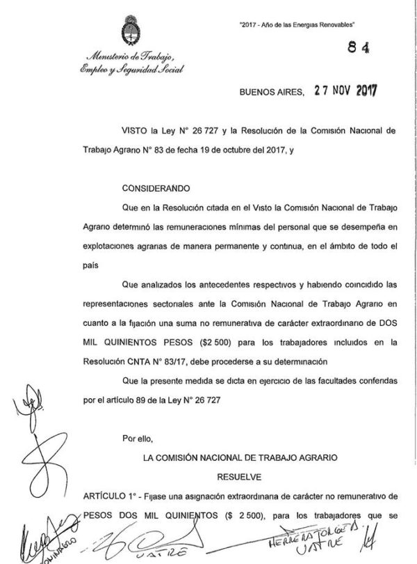 Copia de la resolución de la CNTA