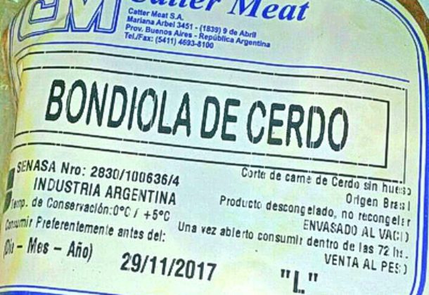 Etiqueta de un corte de cerdo importado