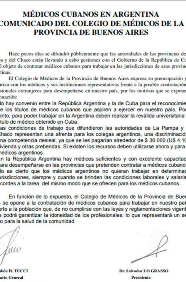 Circular del Colegio de Medicos de Buenos Aires