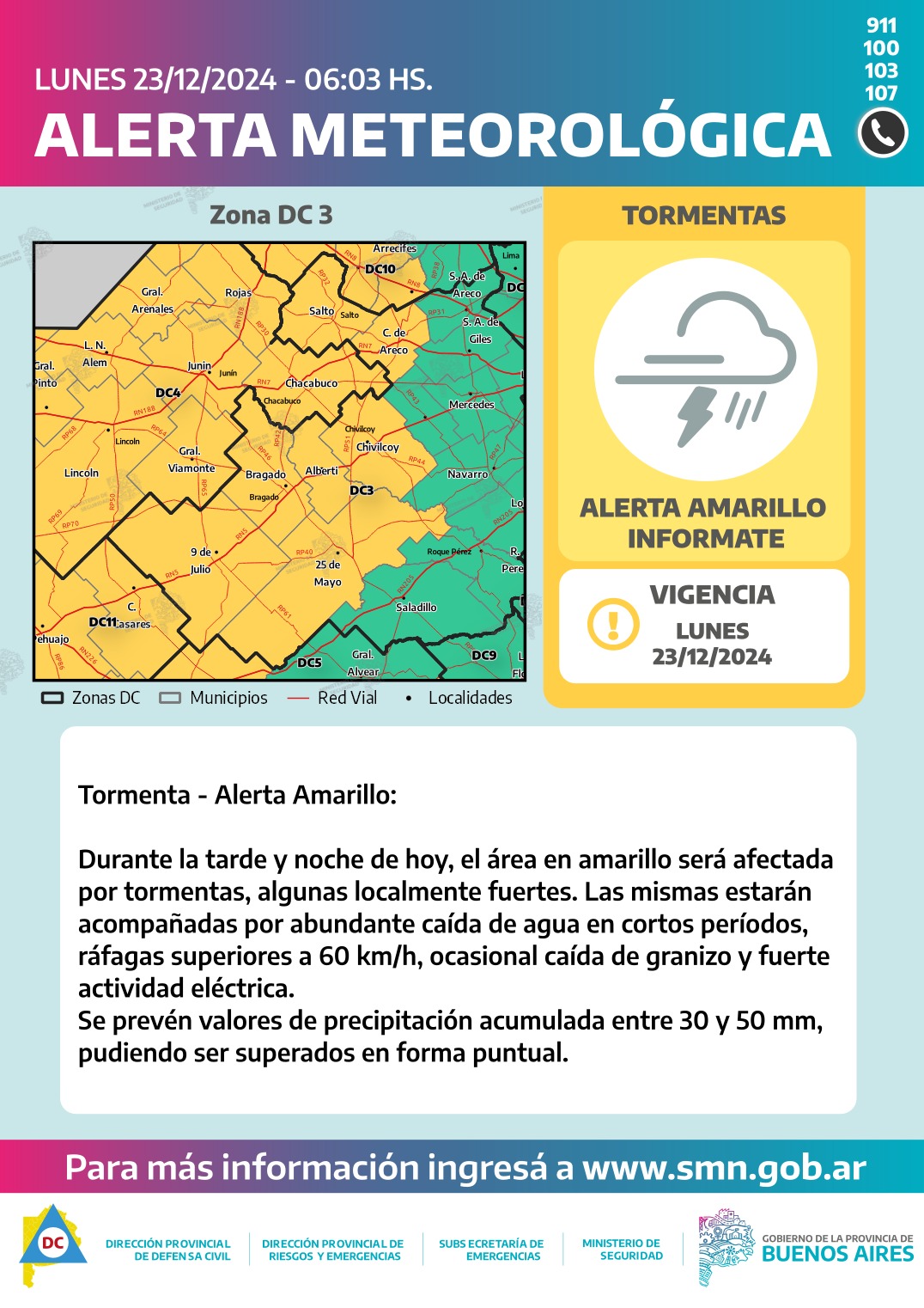 Alerta amarilla por tormenta para hoy lunes